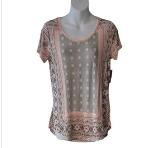 NWT Lucky Brand Pattern Blouse - Gray, Sage, and Pink ~sz S